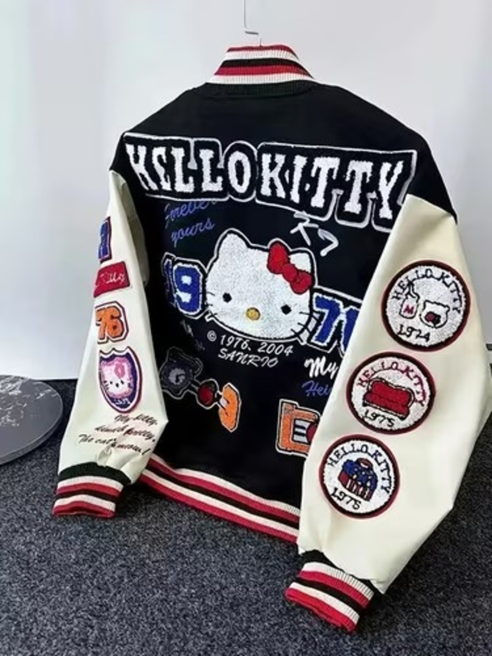 Hello Kitty Black and Cream Patchwork Varsity Jacket - Picture 2 of 2